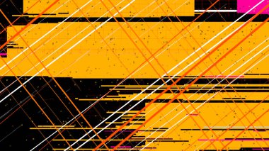 Açılı çizgiler, geometrik şekiller ve turuncu, beyaz ve siyah renklerin dinamik etkileşiminden oluşan canlı soyut desenler..