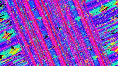 Parlak renklerde çizgiler ve geometrik şekiller içeren canlı soyut desen