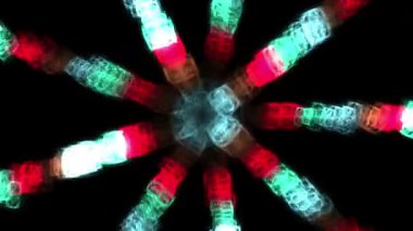 Büyüleyici soyut ışık hareket halinde, dışa doğru şenlikli kırmızı, yeşil ve beyaz renklerle parıldıyor. Dinamik arka planlar ve enerjik görsel kavramlar için mükemmel..