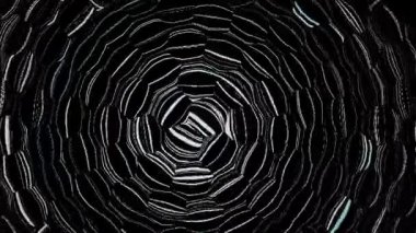 Soyut siyah ve beyaz girdap tüneli paternlerle dinamik hareket ve görsel derinlik yaratıyor