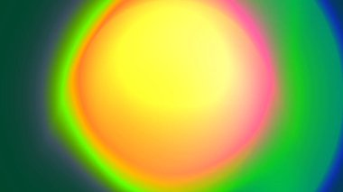 Parlak, parlak sarı ve pembe ışık küresini yavaşça koyu yeşil arkaplanı aydınlatarak ince mavi ve yeşil haleler oluşturarak modern ve soyut bir etki yaratıyor..