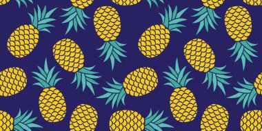 Ananaslı, pürüzsüz desen. Ananaslı tropik bir arka plan. Egzotik tropikal meyveler. vektör illüstrasyonu. 