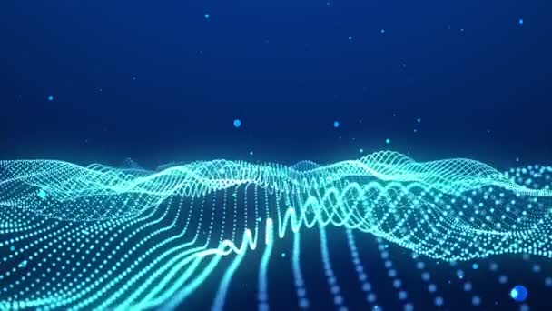 Αφηρημένη Τεχνολογία Κύμα Σωματιδίων Φόντο Animation Blue Σωματίδιο Φωτός Λαμπερό — Αρχείο Βίντεο