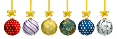 Parlak, parıldayan Noel topları seti. Özel eşyalar, ve gelecek Noel için çok iyi hazırlanmış işler.. 