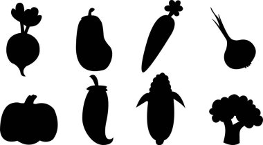 Sebzelerin vektör siluetleri beyaz arkaplan