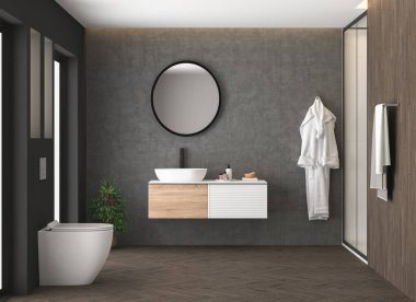 Beyaz lavabolu şık bir banyo. 