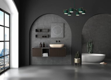 Modern banyo iç tasarımı, 3 boyutlu. 