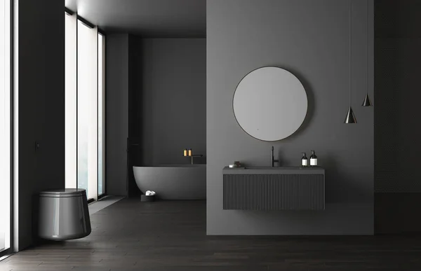 洗面台付きグレーのバスルーム — ストック写真