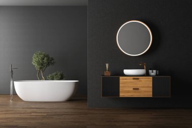 Aynalı modern odanın iç görünümü, 3 boyutlu. 