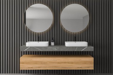 modern banyo lavabosu ayna ve lavabo duvarda. 3d oluşturma 