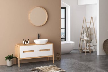 İçi güzel banyo ve beyaz lavaboyla dolu. 