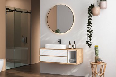Banyo içi beyaz duvarlı. 
