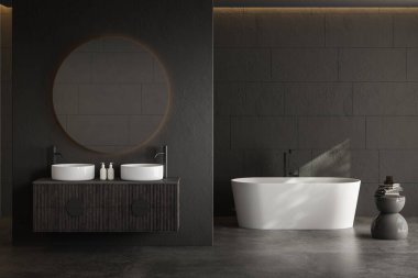 Modern banyo iç tasarımı, 3 boyutlu illüstrasyon 