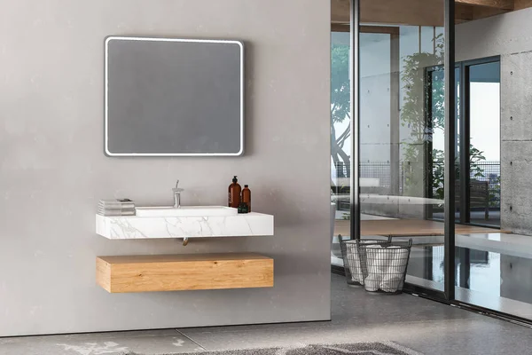 带有空浴室的现代化内饰 3D渲染 — 图库照片