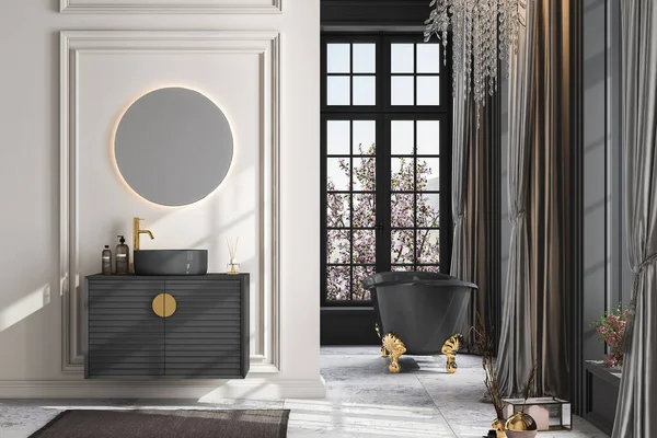 Moderno Cuarto Baño Interior Con Lavabo Espejo Lavabo Representación — Foto de Stock