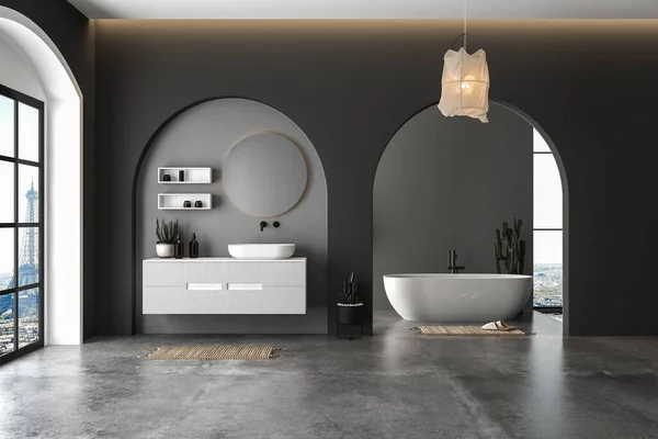 Interieur Van Moderne Badkamer Met Witte Muren Grijze Muren Betonnen — Stockfoto