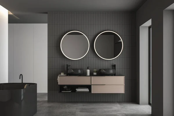 Minimalist Interior Bathroom Gray Wall Rendering — Stock Photo, Image
