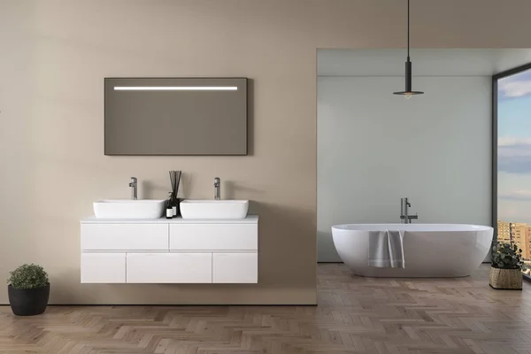 Bagno Interno Bianco Con Lavabo Specchio — Foto Stock