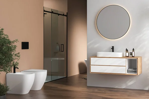Moderno Cuarto Baño Con Espejo Lavabo — Foto de Stock
