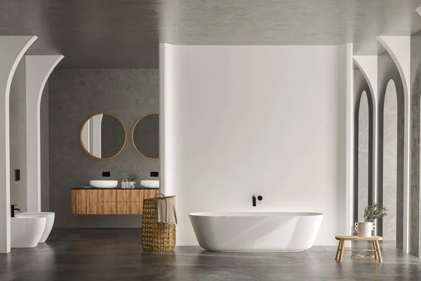 modern bathroom with white bathtub, 3 d rendering