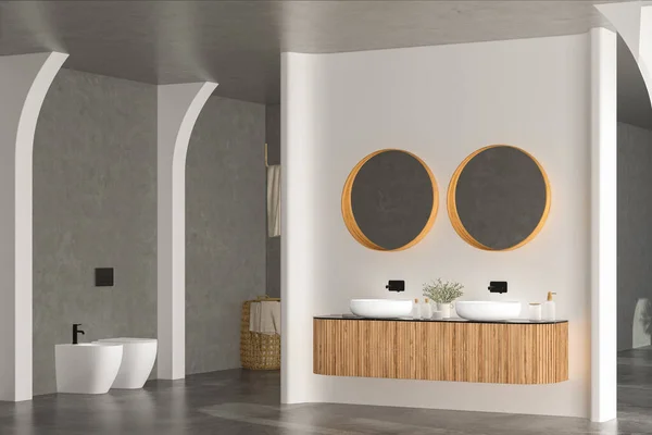 Minimalistisches Interieur Rendering Badezimmer Mit Badewanne Waschbecken Und Dusche Minimalistischen — Stockfoto