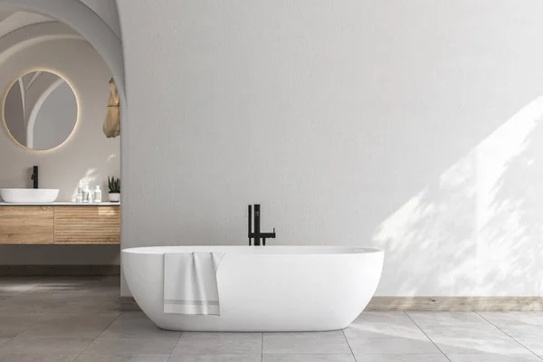 현대의 최소의 화이트 디오르 현대의 캐비닛은 콘크리트 화장실 렌더링 — 스톡 사진