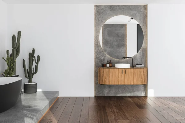 Moderno Loft Banheiro Design Interiores Banheira Piso Parquet Luz Solar — Fotografia de Stock