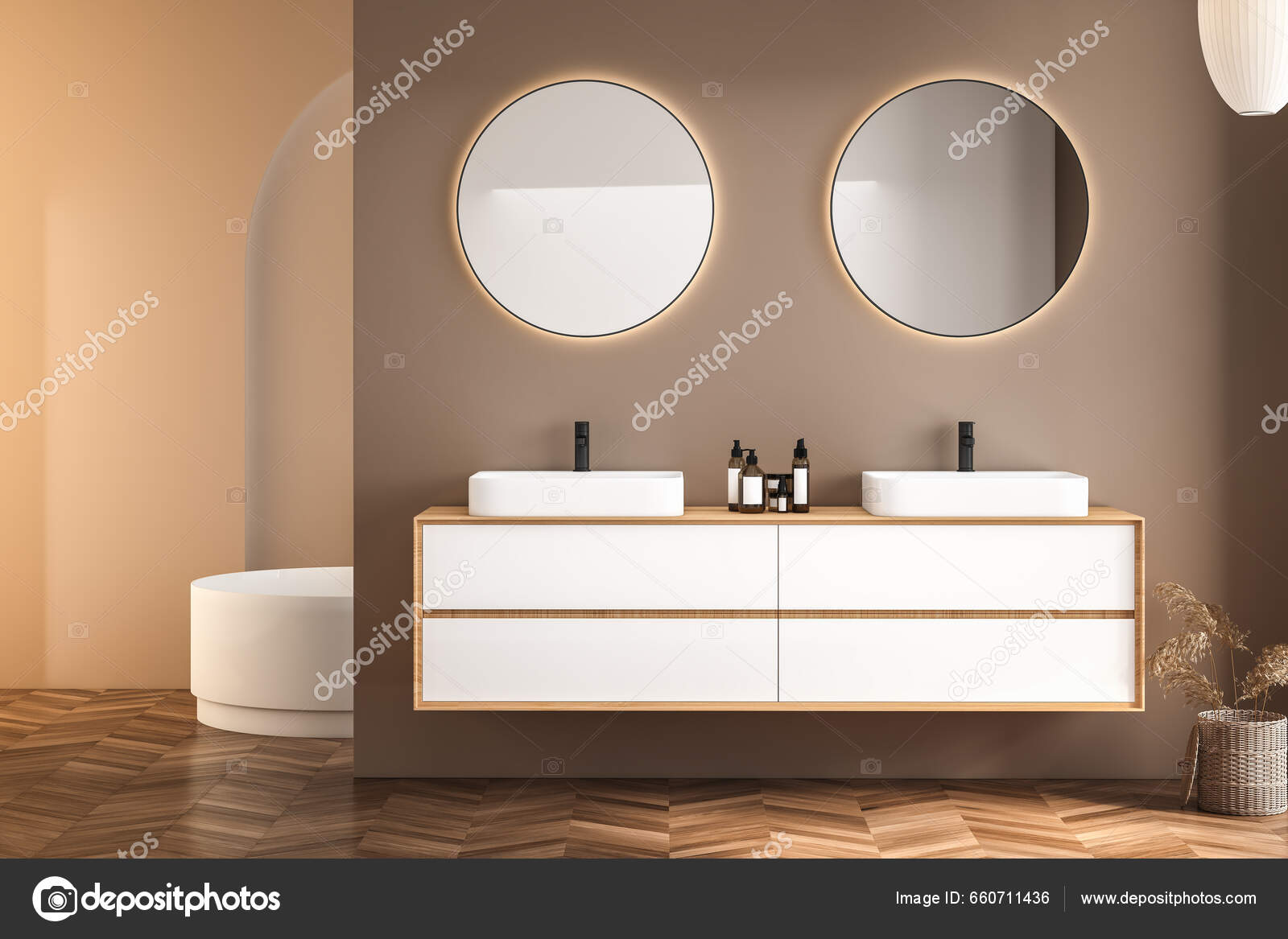 Modern Minimalista Fürdőszoba Belső Modern Fürdőszoba Szekrény Fehér  Mosogató Fából — Stock Fotó © Suleymanozkan #660711436