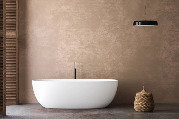 Een Serene Badkamer Met Beige Wanden Betonnen Vloeren Natuurlijk Licht — Stockfoto