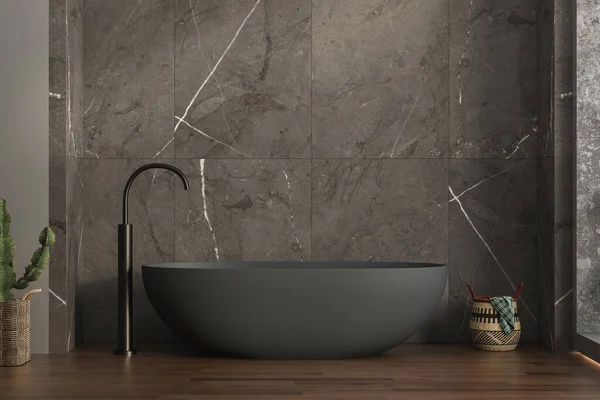 Een Moderne Badkamer Met Een Antraciet Bad Marmeren Keramische Tegels — Stockfoto