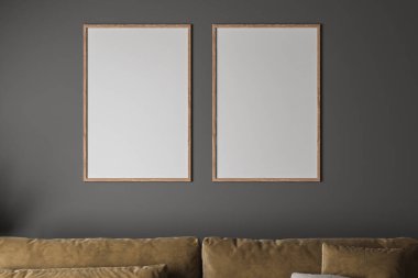 Model çerçeve koyu yeşil modern oturma odası iç dekorasyonu, 3 boyutlu