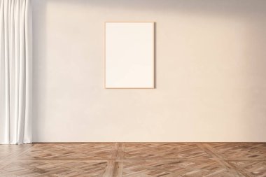 Ahşap zemini ve beyaz duvarı olan boş bir oda. 