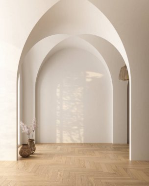 Beyaz duvarları, ahşap zemini, ahşap parke ve parke olan boş bir odanın iç tasarımı. parke zemin, klasik beyaz parke zemin 