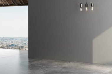 Mobilyaları olmayan üç boyutlu iç mimari. Boş oda, maket yap, kopyala. 3B Hazırlama