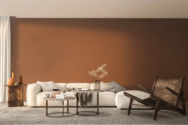 Interior Ruang Tamu Modern Sofa Nyaman Dan Meja Kopi Dengan — Stok Foto