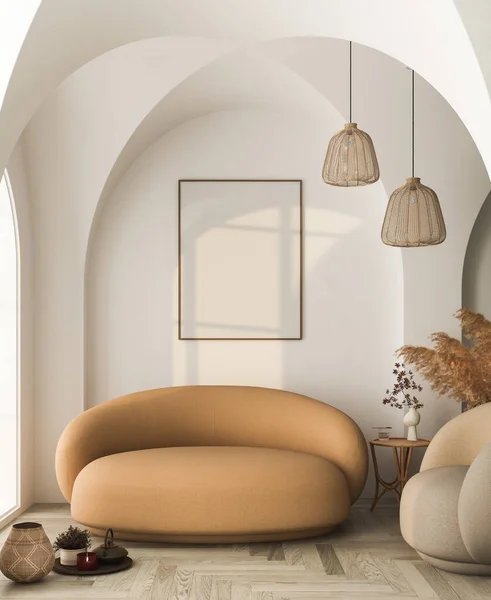 Interior Minimalis Dengan Sofa Dan Lantai Kayu — Stok Foto