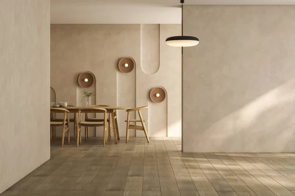 Desain Interior Apartemen Modern Ruang Makan Dengan Meja Dan Kursi — Stok Foto