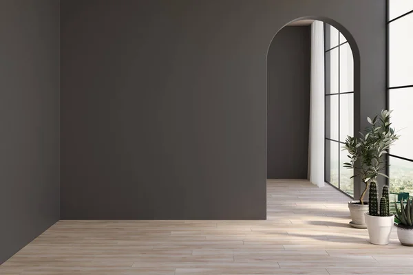 Modern White Living Room Wooden Door Window Rendering — Stock Photo, Image