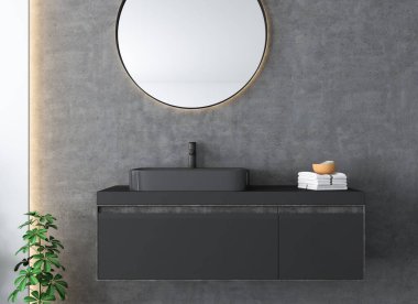 Aynalı banyo, lavabo ve ayna 