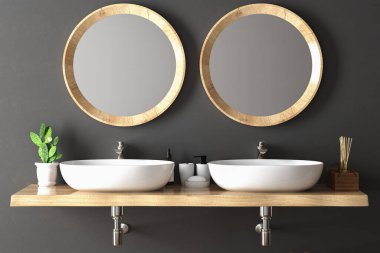 Ayna, ışık duvarında güzel bir dekorla 