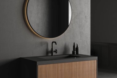 minimalist banyo lavabosu yuvarlak lavabo, 3 boyutlu illüstrasyon 