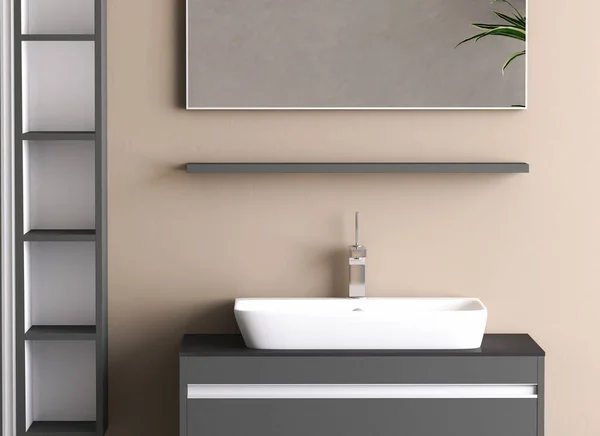 Interieur Des Stilvollen Zimmers Mit Waschbecken Und Spiegel — Stockfoto