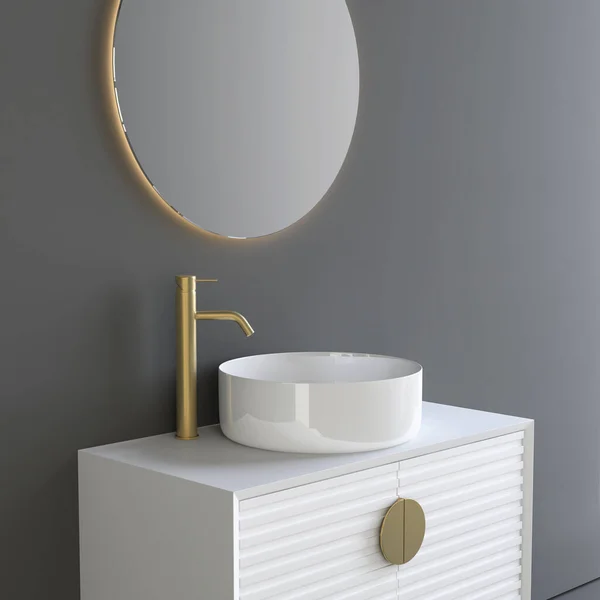 现代浴室配有接收器和镜像 — 图库照片