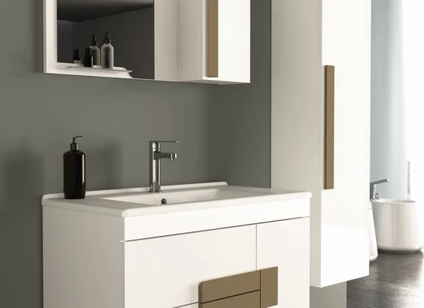 Moderne Badkamer Met Wastafel Wastafel Bovenaanzicht — Stockfoto