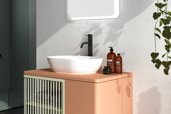 Badezimmer Mit Waschbecken Und Wasserhahn Fensternähe — Stockfoto