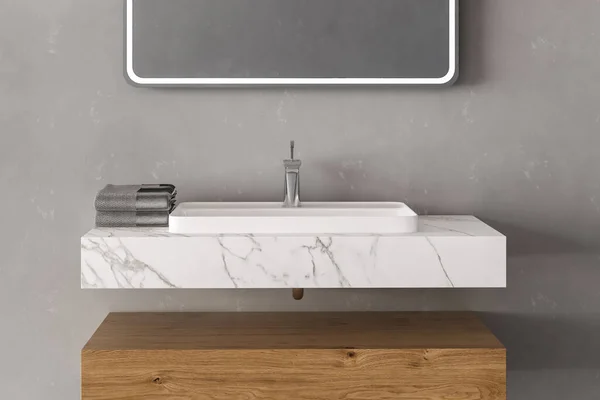 Moderno Cuarto Baño Interior Lavabo Pared Blanca Suelo Hormigón Ilustración —  Fotos de Stock