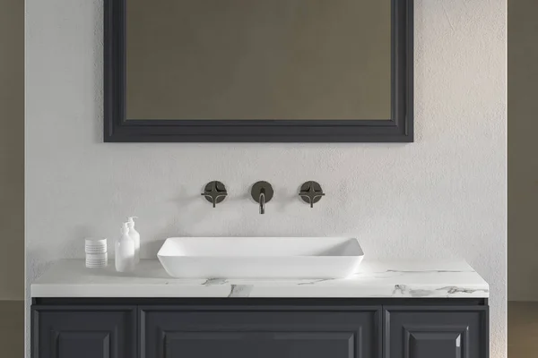 Fürdőszoba Belső Mosogató Egy Fekete Falon Renderelés — Stock Fotó