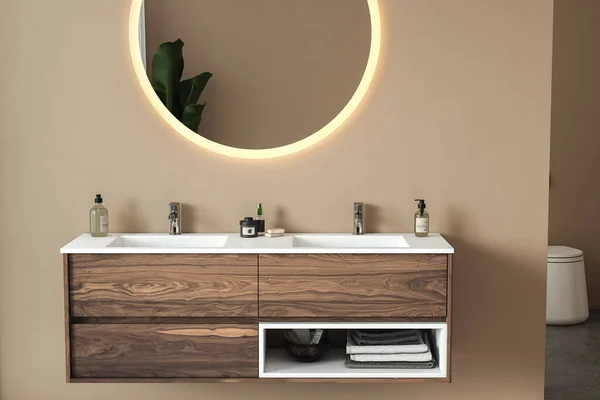 Interior Modern Stylish Bathroom Mirror Sink — Stock Photo, Image