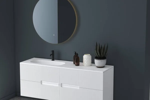 Interiér Moderní Koupelny Zrcadlem Umyvadlem — Stock fotografie