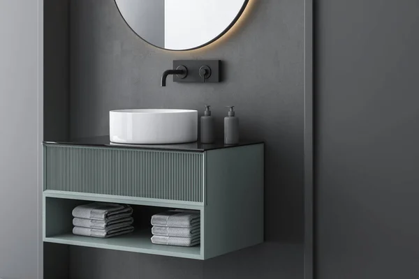 Banyoda Lavabo Ayna Gri Duvarda Boyutlu Hazırlama — Stok fotoğraf